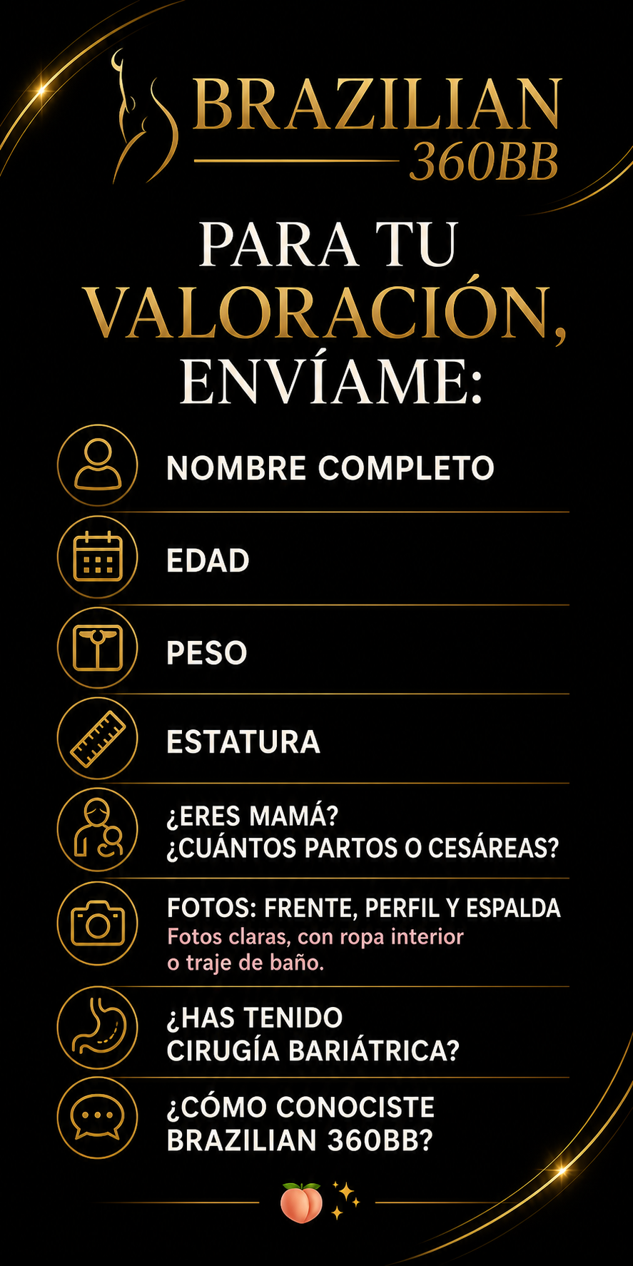 Qué enviar para tu valoración: nombre, edad, peso, estatura y más — Brazilian 360BB